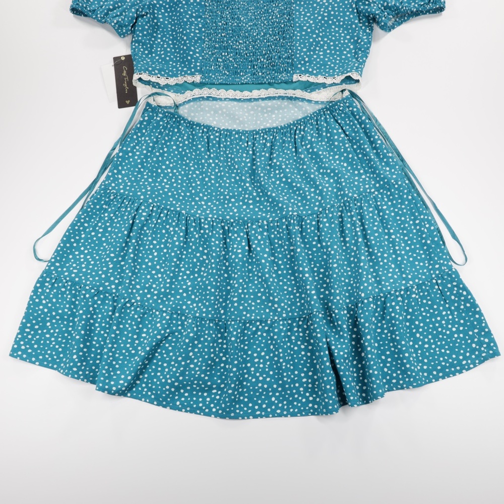 City Triangles Women's V Neck Puffed Sleeve Dot Woven Flare Dress Green Size L - Picture 7 of 9